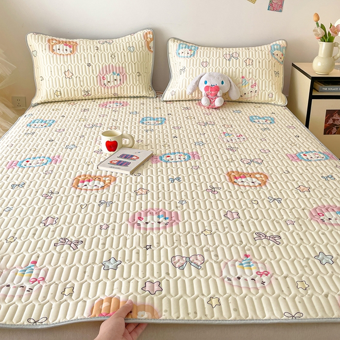 91家纺网 家纺一手货源 找家纺 （总）沐慕 2026新款小清新凉感丝乳胶凉席三件套