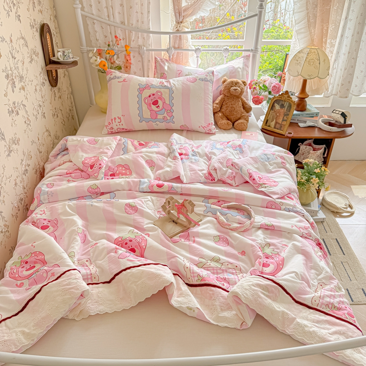 91家纺网 家纺一手货源 找家纺 （总）子钦家纺 2026春夏新款云朵棉水洗棉双层纱法式花边夏被夏凉被空调被