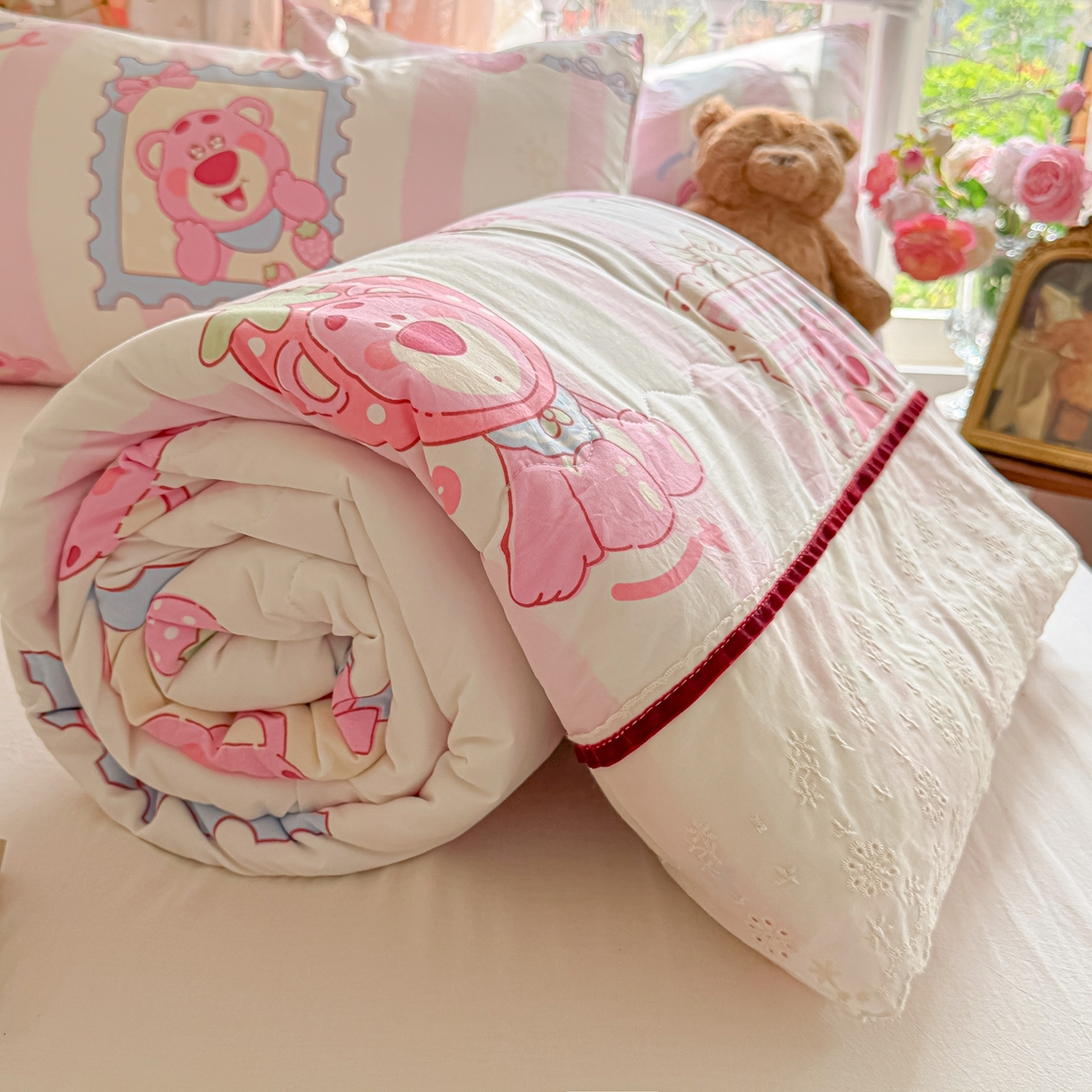 91家纺网 家纺一手货源 找家纺 （总）子钦家纺 2026春夏新款云朵棉水洗棉双层纱法式花边夏被夏凉被空调被