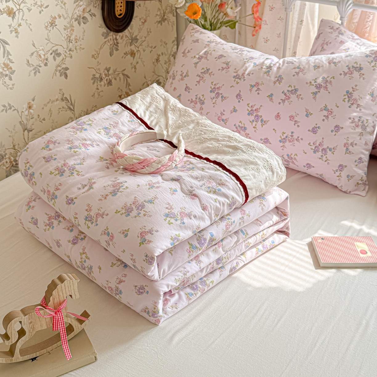 91家纺网 家纺一手货源 找家纺 （总）子钦家纺 2026春夏新款云朵棉水洗棉双层纱法式花边夏被夏凉被空调被