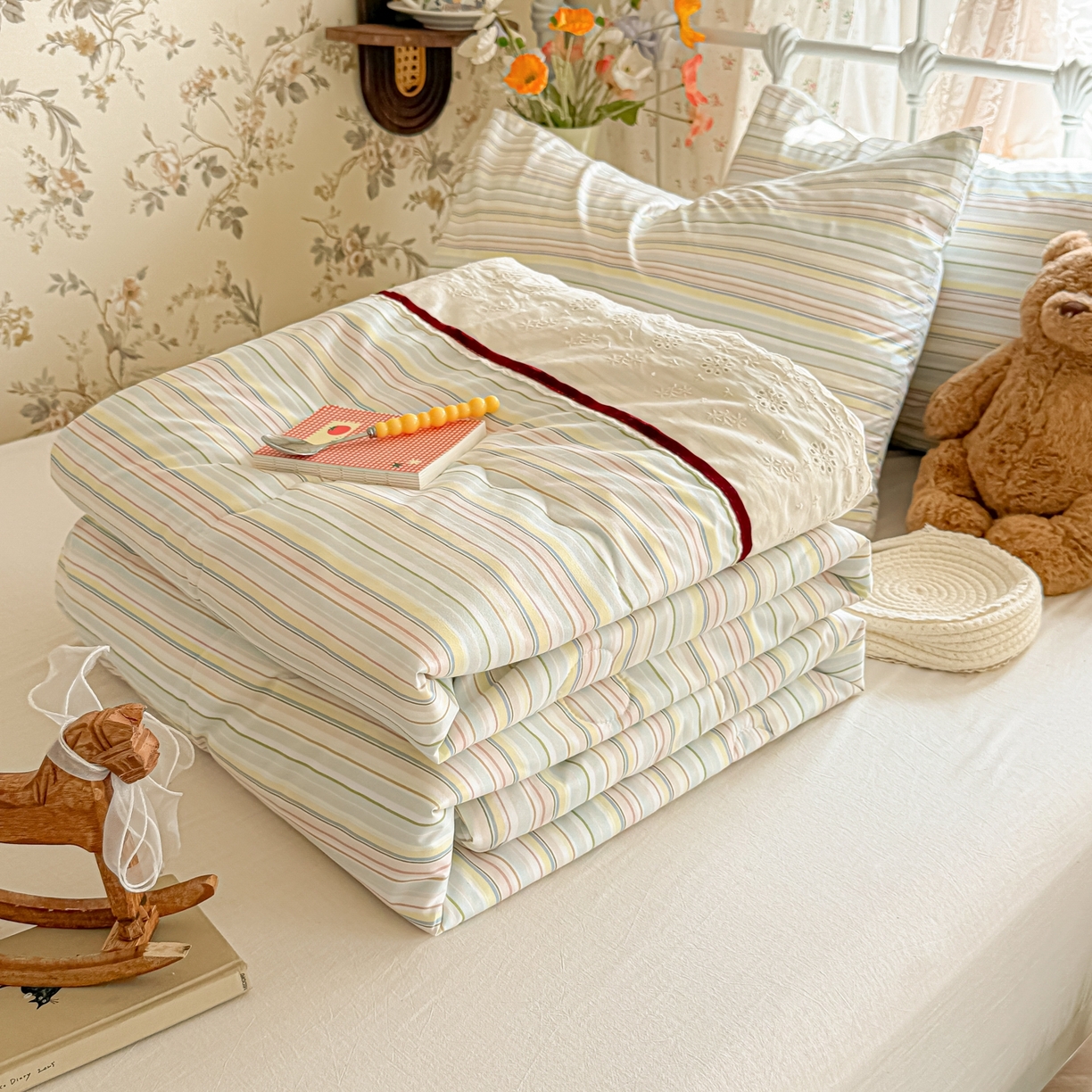 91家纺网 家纺一手货源 找家纺 （总）子钦家纺 2026春夏新款云朵棉水洗棉双层纱法式花边夏被夏凉被空调被