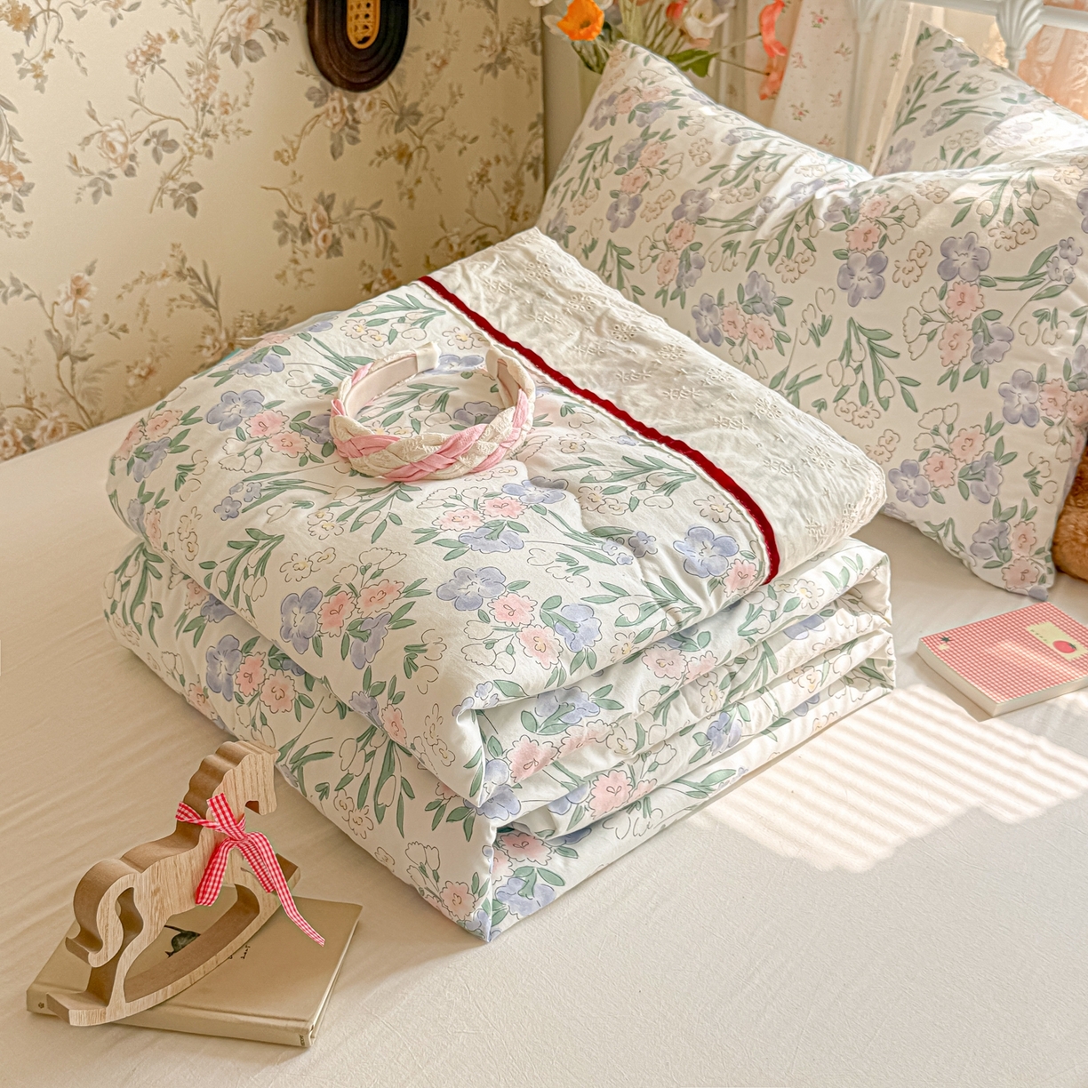 91家纺网 家纺一手货源 找家纺 （总）子钦家纺 2026春夏新款云朵棉水洗棉双层纱法式花边夏被夏凉被空调被