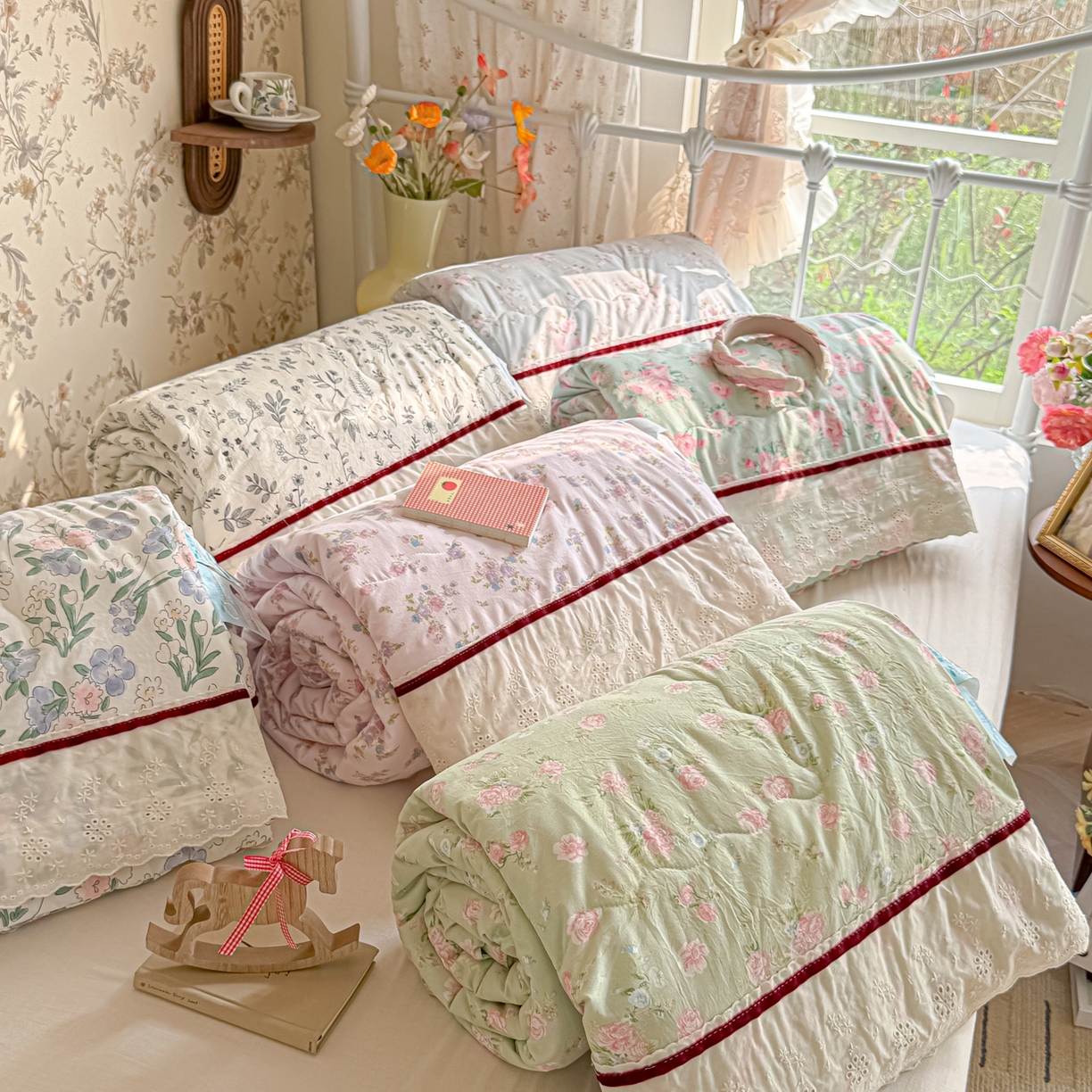 91家纺网 家纺一手货源 找家纺 （总）子钦家纺 2026春夏新款云朵棉水洗棉双层纱法式花边夏被夏凉被空调被