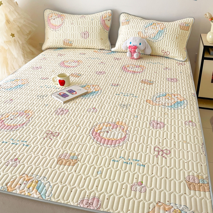 91家纺网 家纺一手货源 找家纺 沐慕 2026新款小清新凉感丝乳胶凉席三件套 萝莉猫