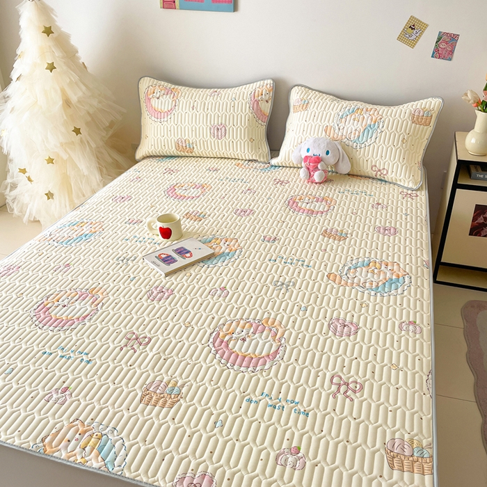 91家纺网 家纺一手货源 找家纺 沐慕 2026新款小清新凉感丝乳胶凉席三件套 萝莉猫