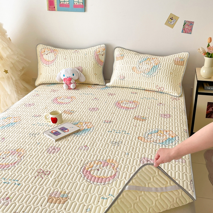 91家纺网 家纺一手货源 找家纺 沐慕 2026新款小清新凉感丝乳胶凉席三件套 萝莉猫