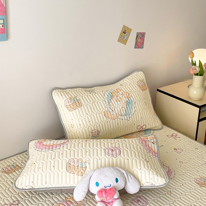 91家纺网 家纺一手货源 找家纺 沐慕 2026新款小清新凉感丝乳胶凉席三件套 萝莉猫