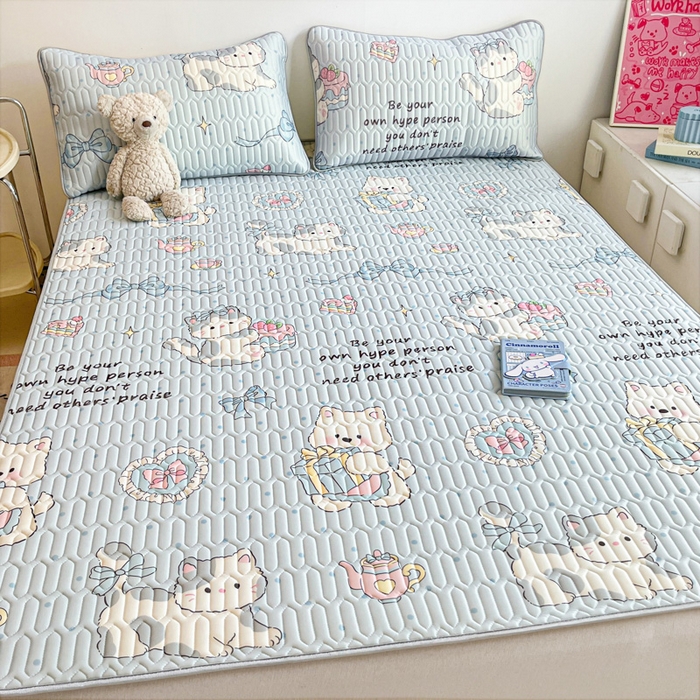 91家纺网 家纺一手货源 找家纺 沐慕 2026新款小清新凉感丝乳胶凉席三件套 萌宠礼物