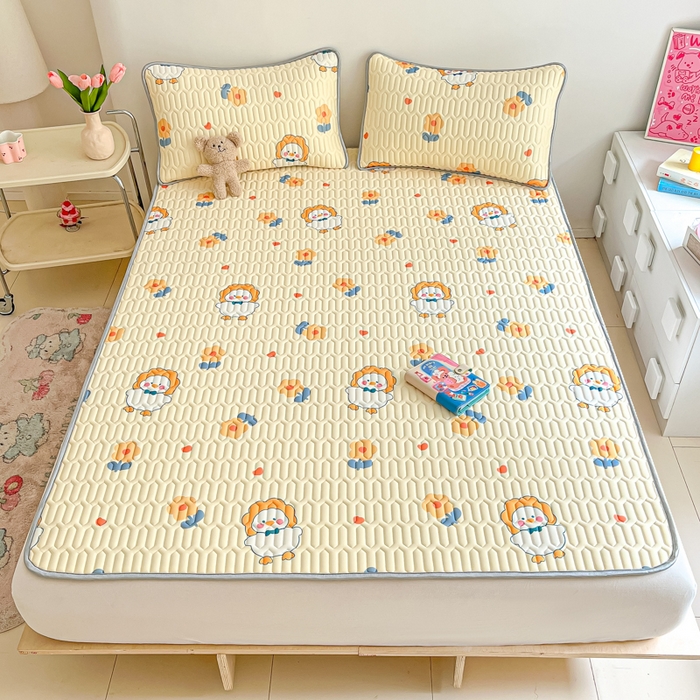 91家纺网 家纺一手货源 找家纺 沐慕 2026新款小清新凉感丝乳胶凉席三件套 萌萌鸭