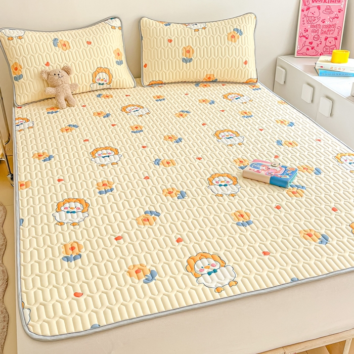 91家纺网 家纺一手货源 找家纺 沐慕 2026新款小清新凉感丝乳胶凉席三件套 萌萌鸭