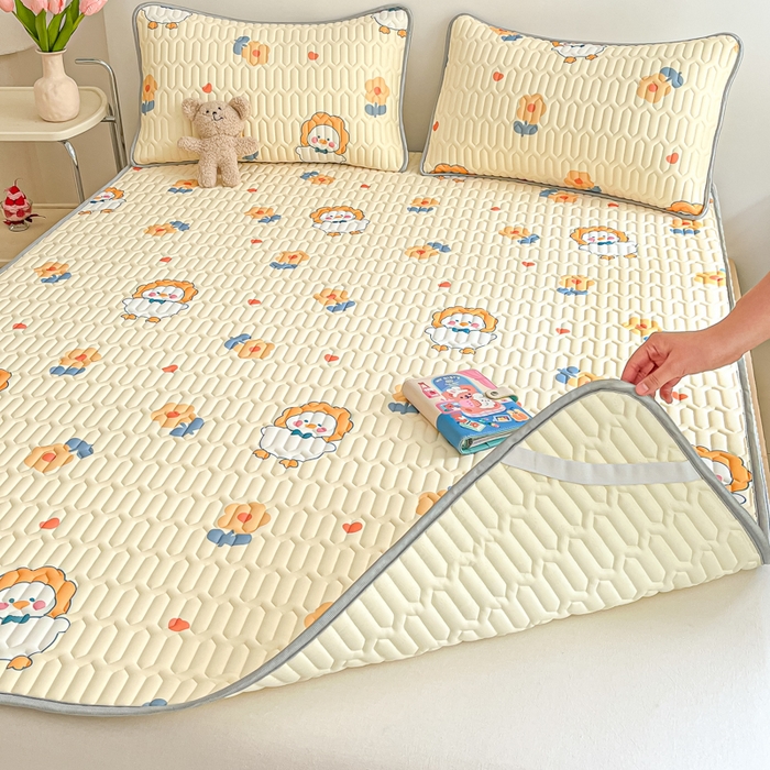 91家纺网 家纺一手货源 找家纺 沐慕 2026新款小清新凉感丝乳胶凉席三件套 萌萌鸭