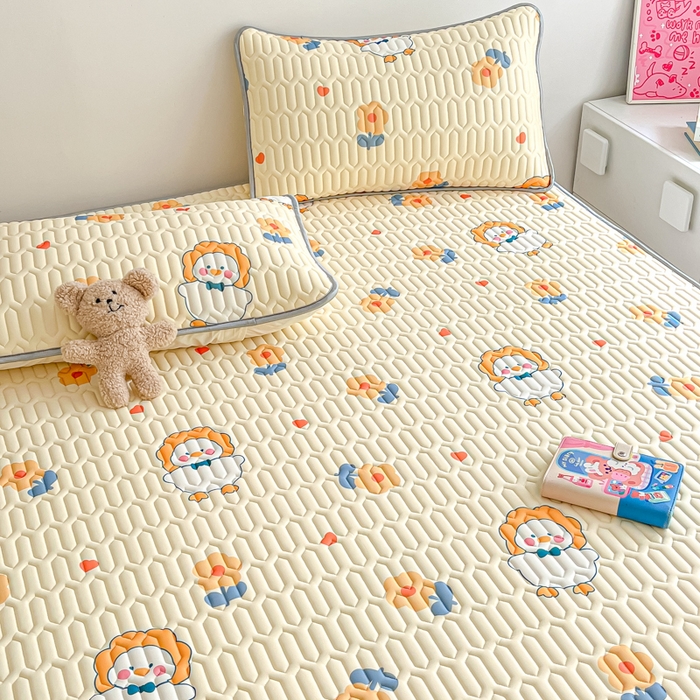 91家纺网 家纺一手货源 找家纺 沐慕 2026新款小清新凉感丝乳胶凉席三件套 萌萌鸭