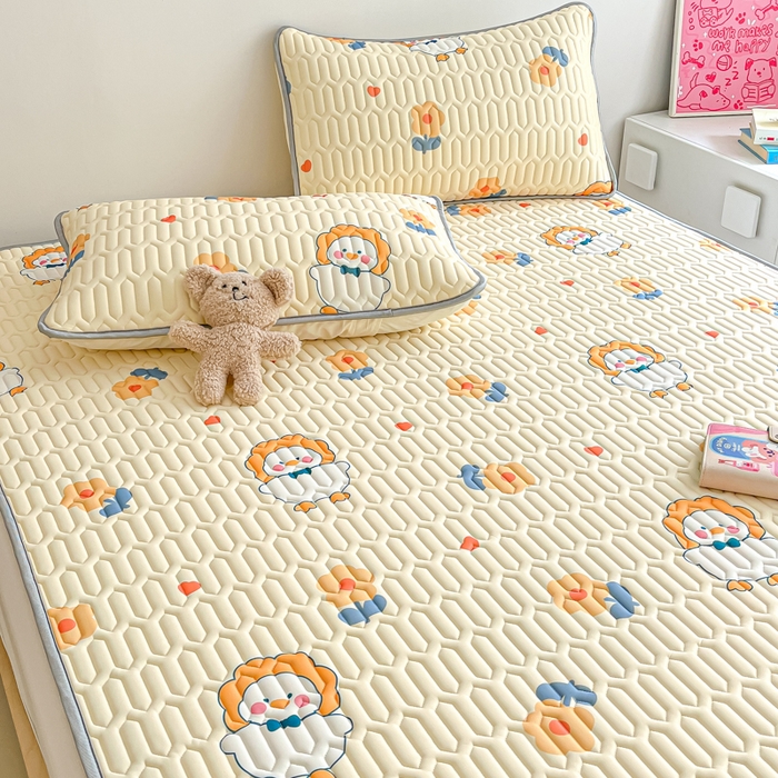 91家纺网 家纺一手货源 找家纺 沐慕 2026新款小清新凉感丝乳胶凉席三件套 萌萌鸭