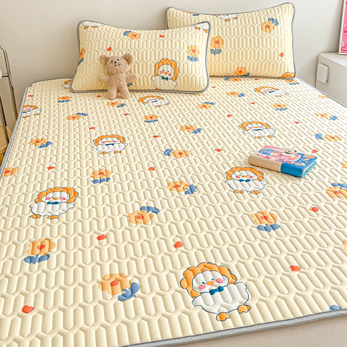 91家纺网 家纺一手货源 找家纺 沐慕 2026新款小清新凉感丝乳胶凉席三件套 萌萌鸭