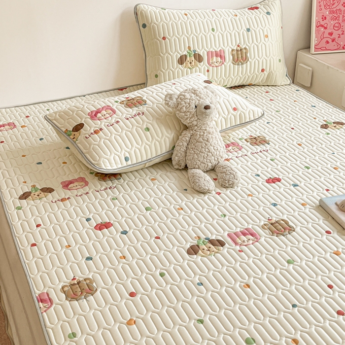 91家纺网 家纺一手货源 找家纺 沐慕 2026新款小清新凉感丝乳胶凉席三件套 三小只