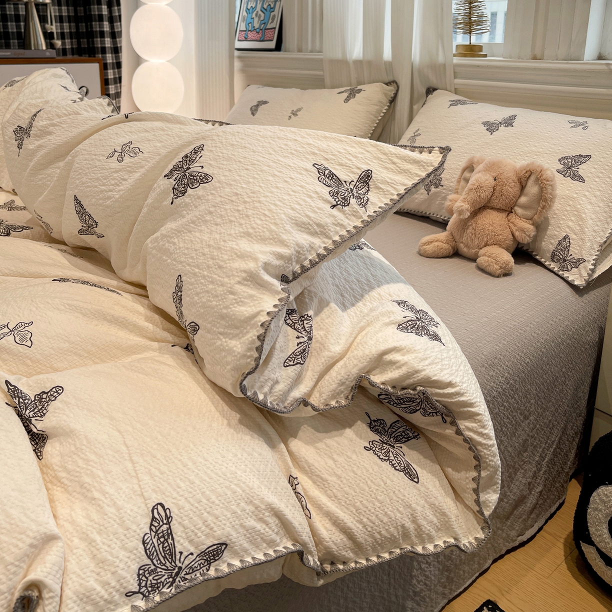 91家纺网 家纺一手货源 找家纺 （总）瑞禾家纺（原阿亮） 2026新款云感泡芙棉小清新印花贝壳边四件套