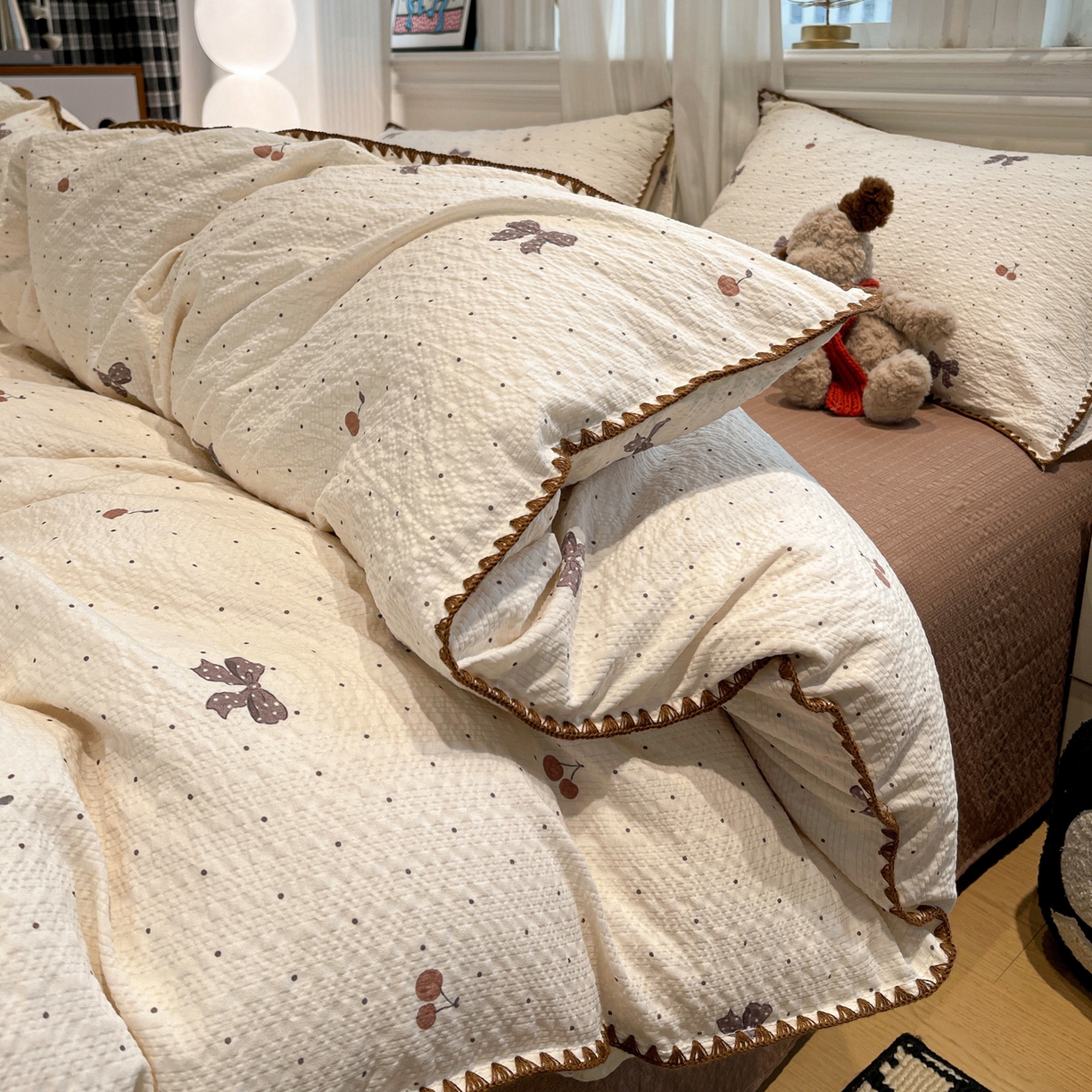 91家纺网 家纺一手货源 找家纺 （总）瑞禾家纺（原阿亮） 2026新款云感泡芙棉小清新印花贝壳边四件套