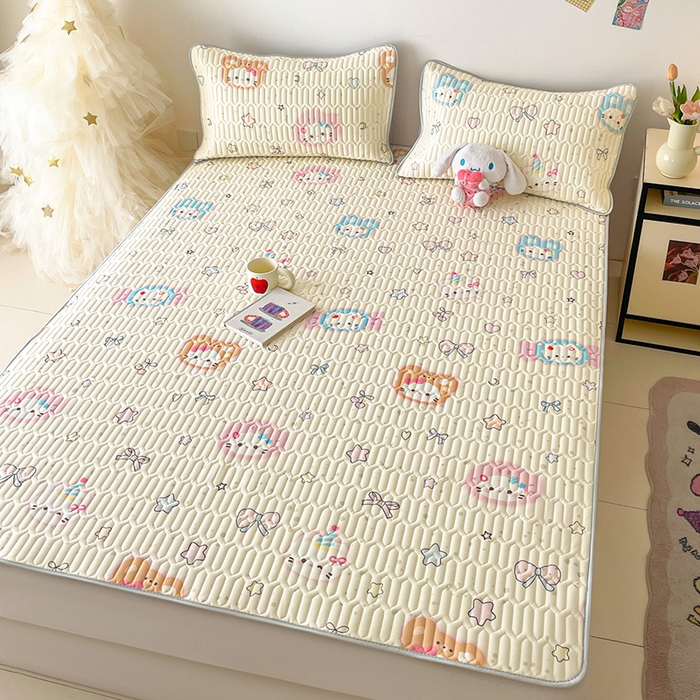 91家纺网 家纺一手货源 找家纺 沐慕 2026新款小清新凉感丝乳胶凉席三件套 糖果甜梦园