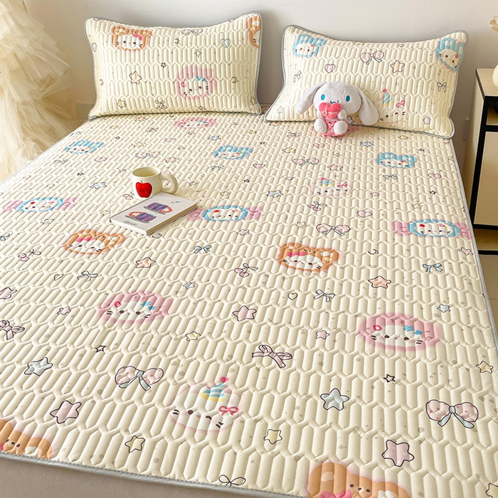 91家纺网 家纺一手货源 找家纺 沐慕 2026新款小清新凉感丝乳胶凉席三件套 糖果甜梦园