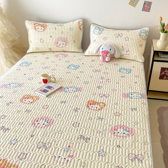 91家纺网 家纺一手货源 找家纺 沐慕 2026新款小清新凉感丝乳胶凉席三件套 糖果甜梦园