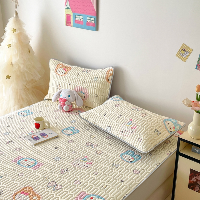 91家纺网 家纺一手货源 找家纺 沐慕 2026新款小清新凉感丝乳胶凉席三件套 糖果甜梦园