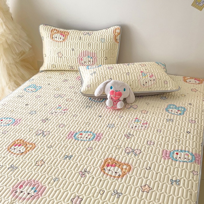 91家纺网 家纺一手货源 找家纺 沐慕 2026新款小清新凉感丝乳胶凉席三件套 糖果甜梦园