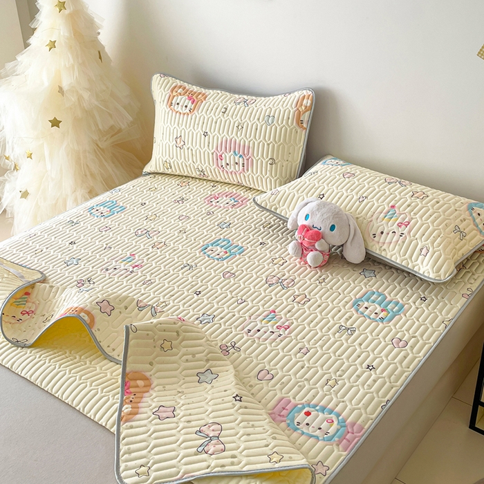 91家纺网 家纺一手货源 找家纺 沐慕 2026新款小清新凉感丝乳胶凉席三件套 糖果甜梦园