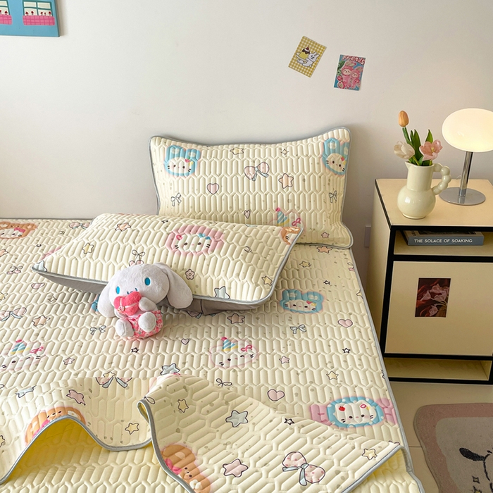 91家纺网 家纺一手货源 找家纺 沐慕 2026新款小清新凉感丝乳胶凉席三件套 糖果甜梦园