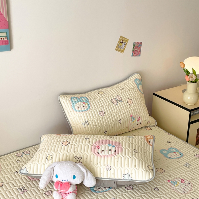 91家纺网 家纺一手货源 找家纺 沐慕 2026新款小清新凉感丝乳胶凉席三件套 糖果甜梦园