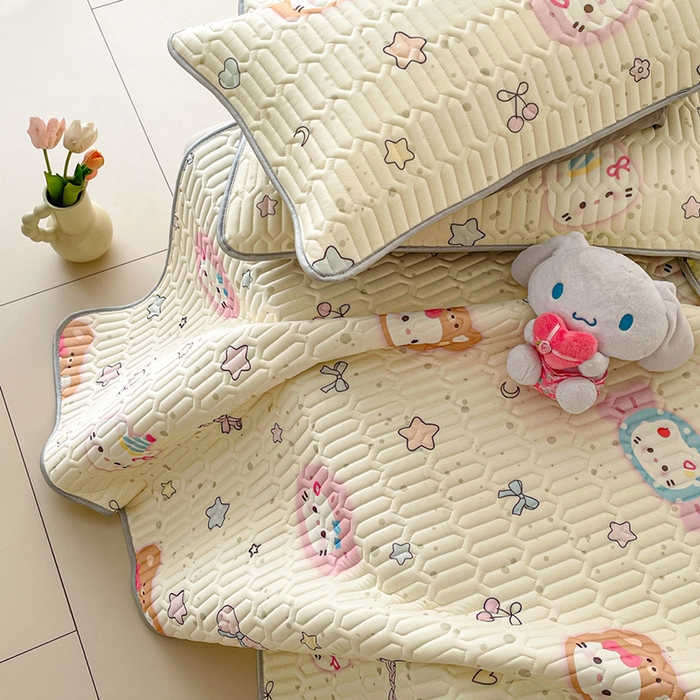 91家纺网 家纺一手货源 找家纺 沐慕 2026新款小清新凉感丝乳胶凉席三件套 糖果甜梦园