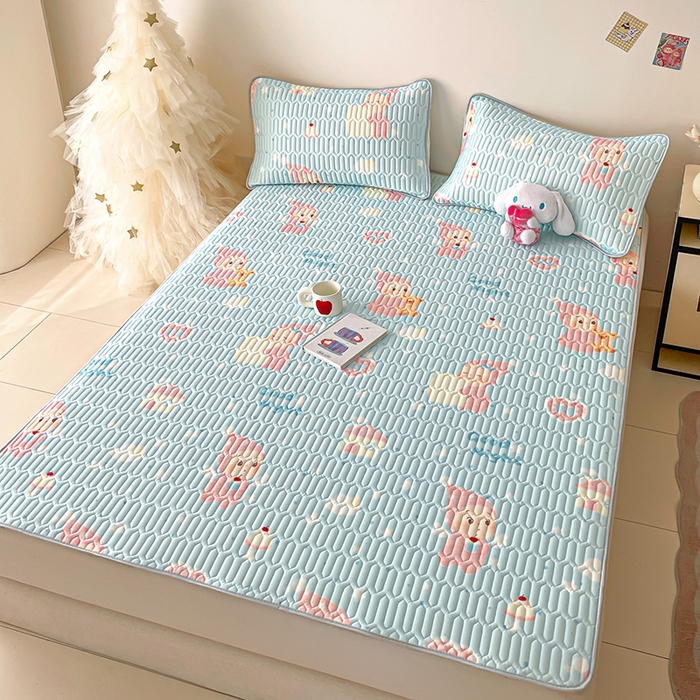 91家纺网 家纺一手货源 找家纺 沐慕 2026新款小清新凉感丝乳胶凉席三件套 天使星星人