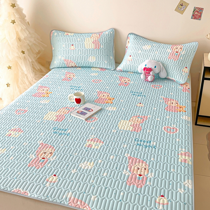 91家纺网 家纺一手货源 找家纺 沐慕 2026新款小清新凉感丝乳胶凉席三件套 天使星星人