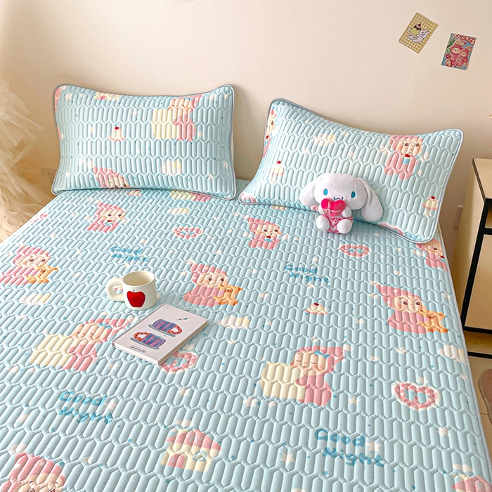 91家纺网 家纺一手货源 找家纺 沐慕 2026新款小清新凉感丝乳胶凉席三件套 天使星星人