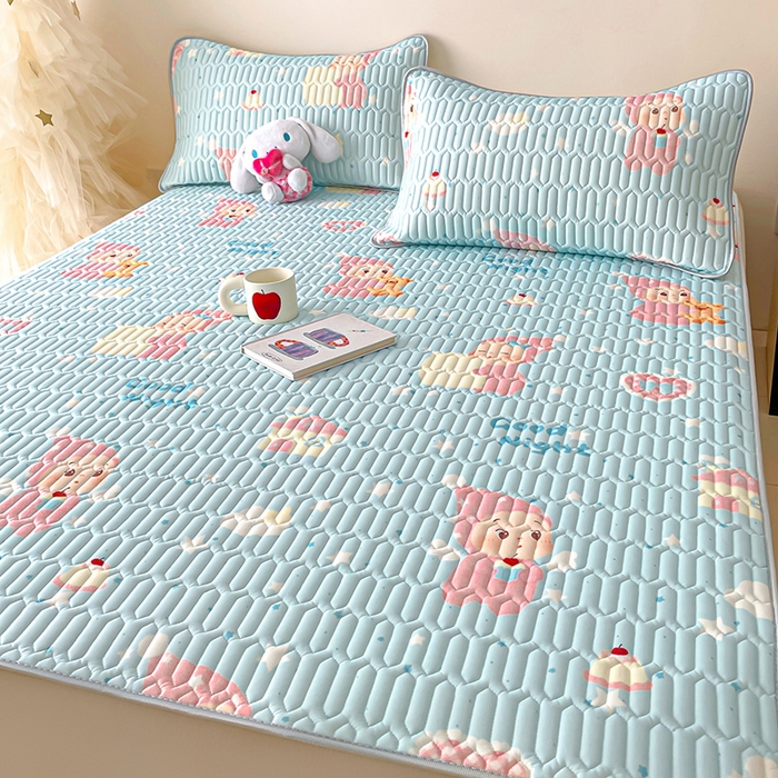 91家纺网 家纺一手货源 找家纺 沐慕 2026新款小清新凉感丝乳胶凉席三件套 天使星星人