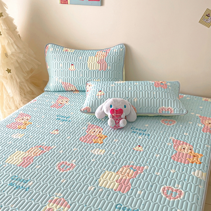 91家纺网 家纺一手货源 找家纺 沐慕 2026新款小清新凉感丝乳胶凉席三件套 天使星星人