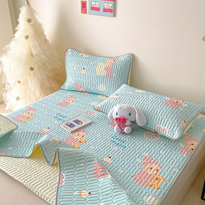 91家纺网 家纺一手货源 找家纺 沐慕 2026新款小清新凉感丝乳胶凉席三件套 天使星星人