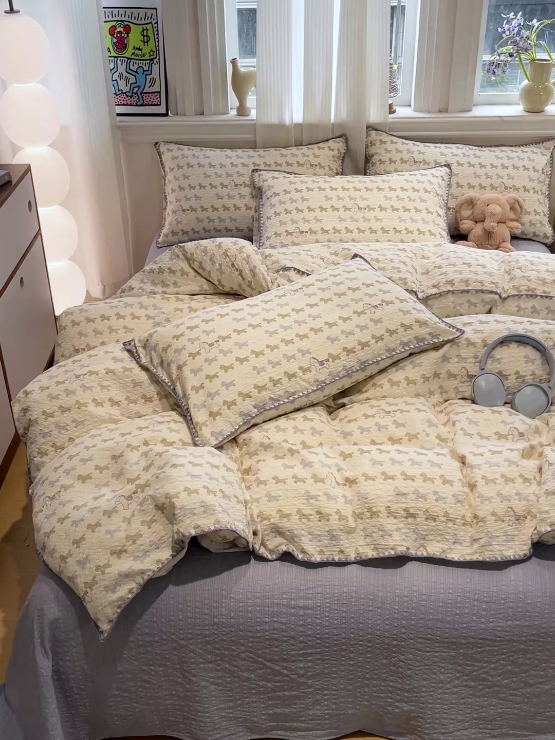 91家纺网 家纺一手货源 找家纺 瑞禾家纺（原阿亮） 2026新款云感泡芙棉小清新印花贝壳边四件套 萌趣小马