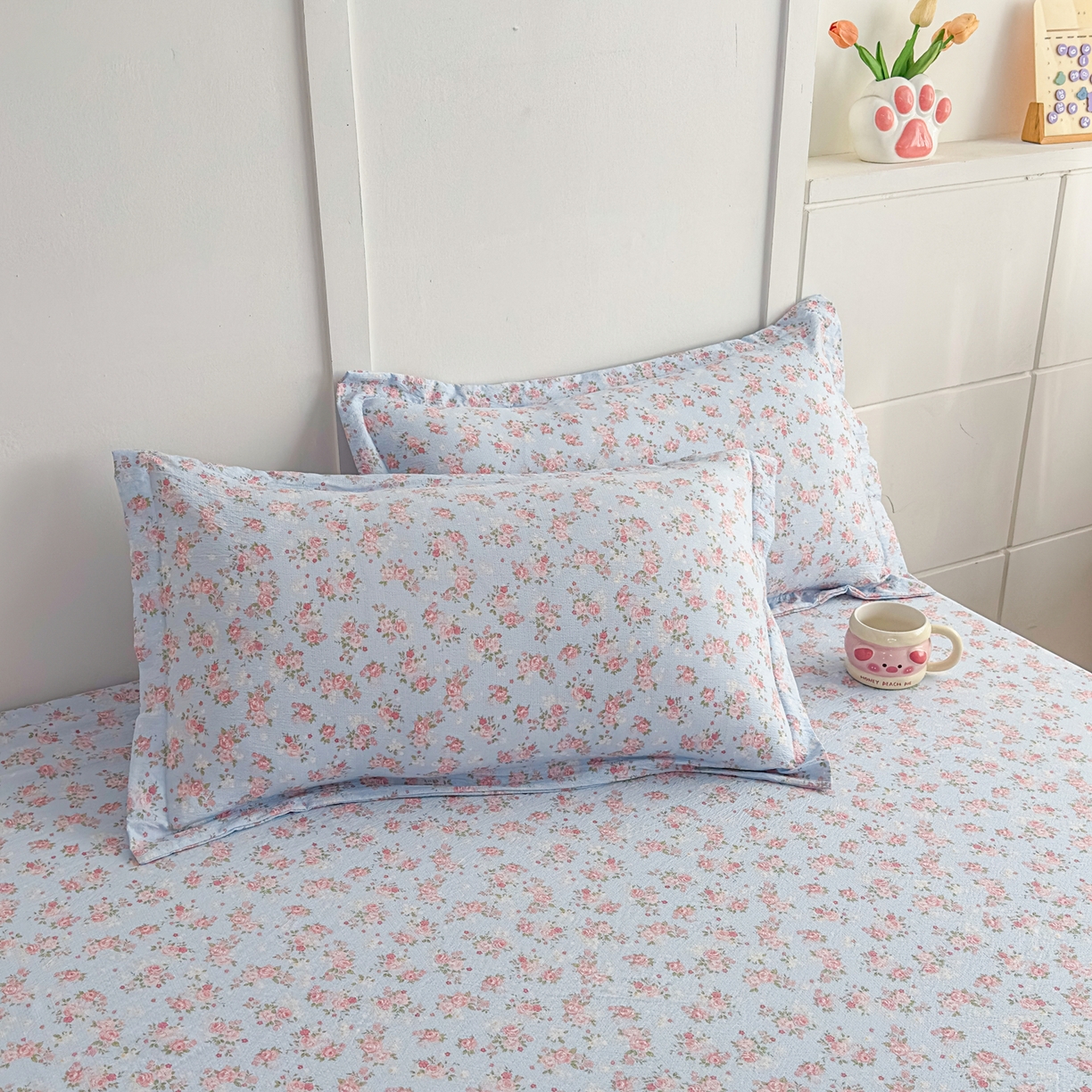 91家纺网 家纺一手货源 找家纺 （总）优雅星家纺 2026春夏新款a类泡芙双层纱床笠印花卡通全包围床垫保护套单床笠 床笠单件