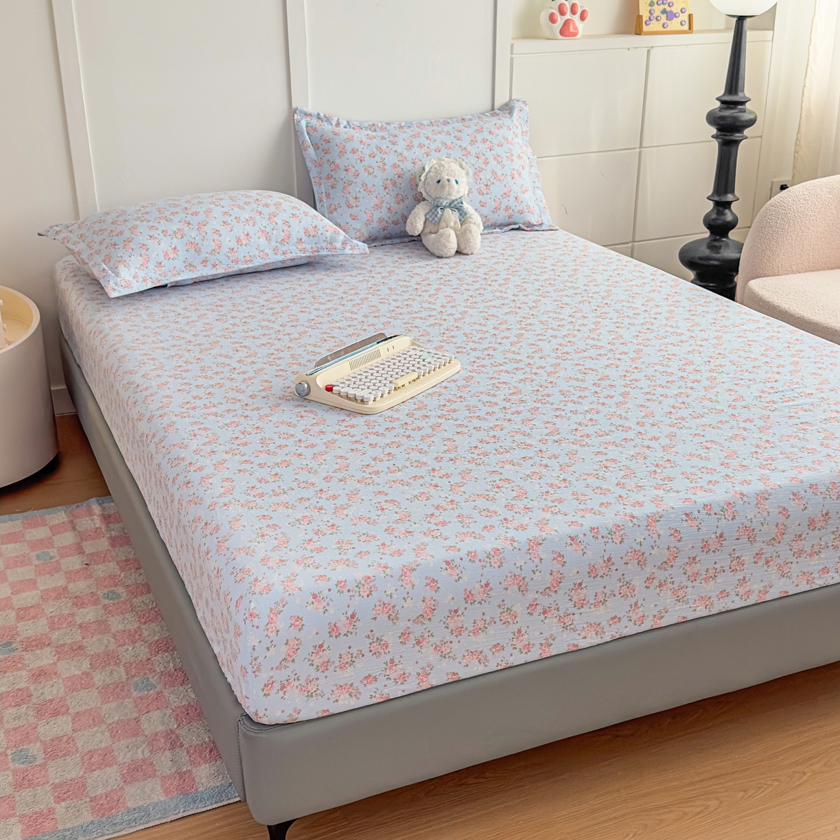 91家纺网 家纺一手货源 找家纺 （总）优雅星家纺 2026春夏新款a类泡芙双层纱床笠印花卡通全包围床垫保护套单床笠 床笠单件