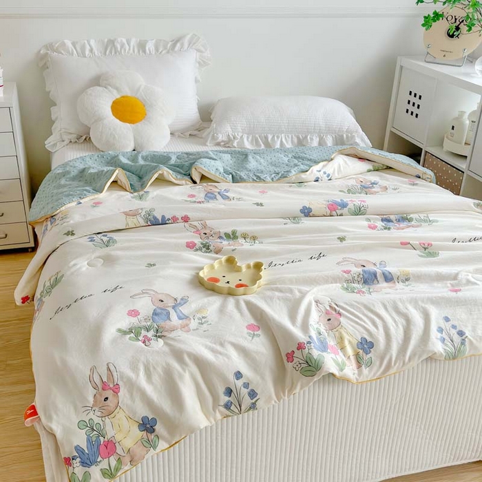 91家纺网 家纺一手货源 找家纺 赛琳 2026新款小清新大豆纤维豆豆被春秋被儿童夏凉被空调被 丛林小兔