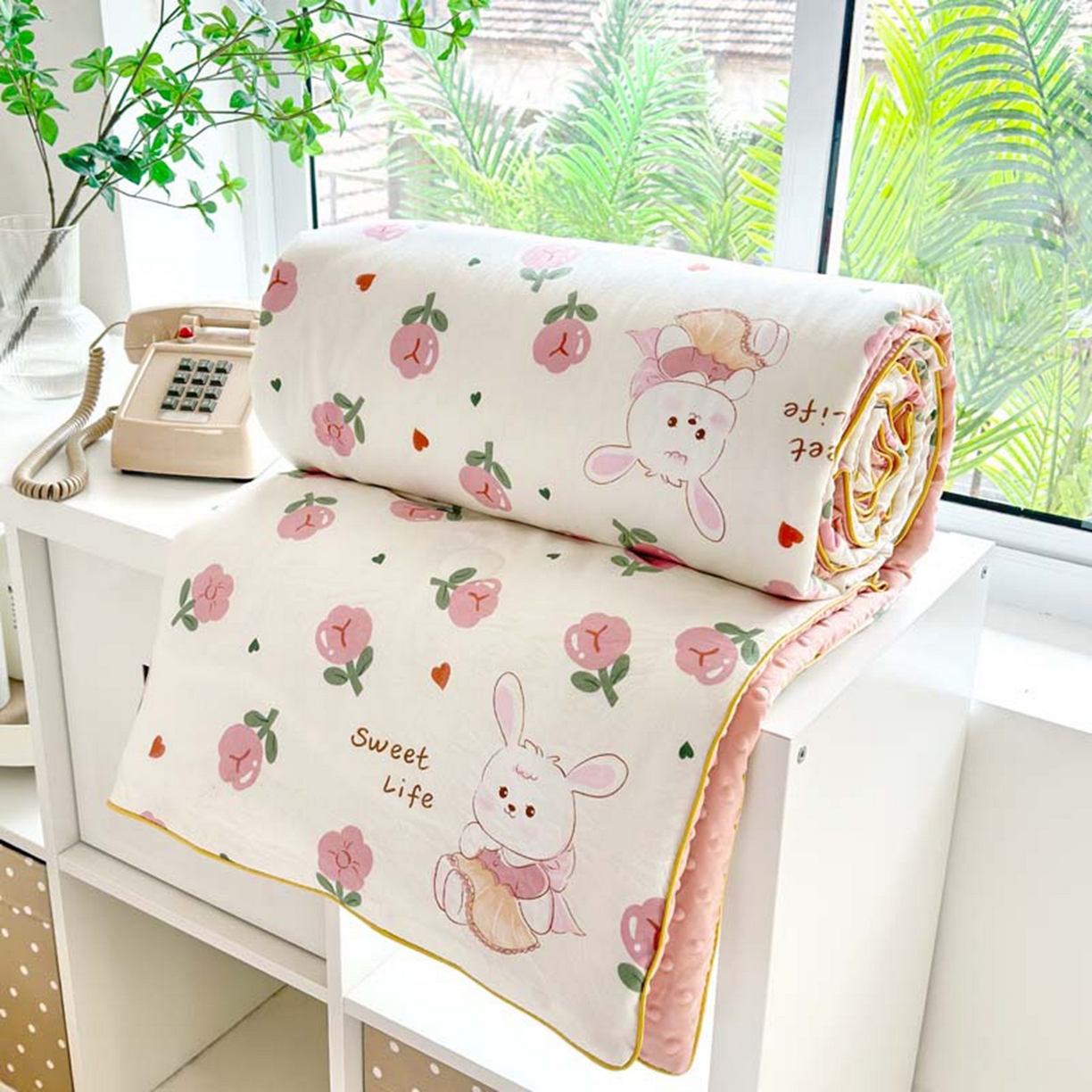 91家纺网 家纺一手货源 找家纺 赛琳 2026新款小清新大豆纤维豆豆被春秋被儿童夏凉被空调被 曼塔玫瑰