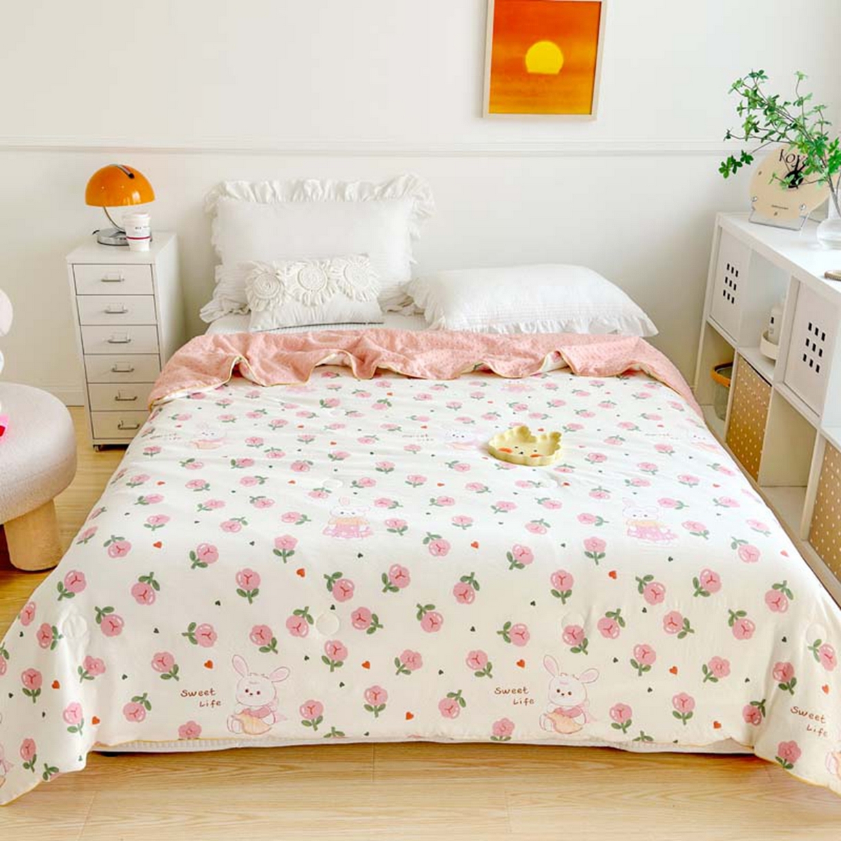 91家纺网 家纺一手货源 找家纺 赛琳 2026新款小清新大豆纤维豆豆被春秋被儿童夏凉被空调被 曼塔玫瑰