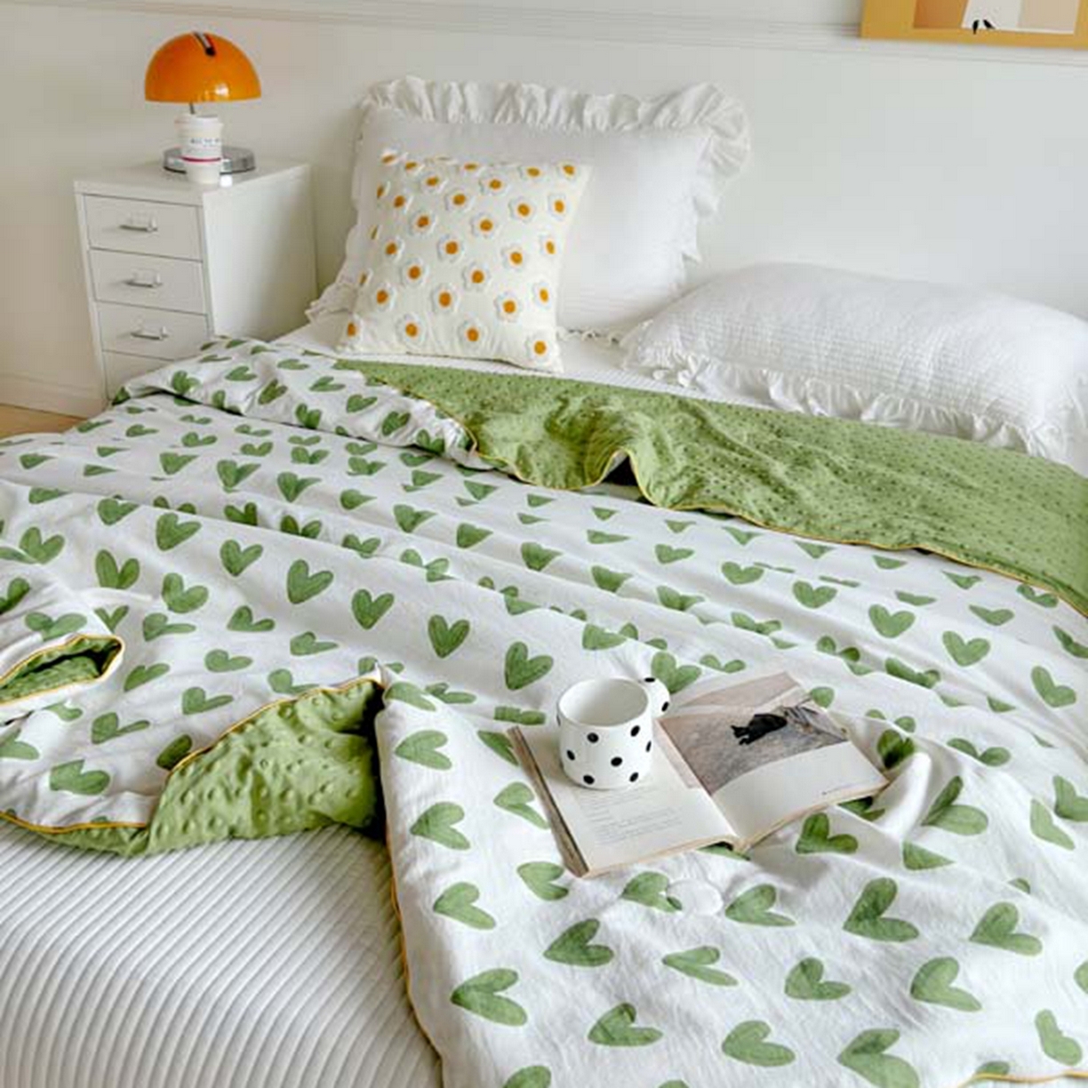 91家纺网 家纺一手货源 找家纺 赛琳 2026新款小清新大豆纤维豆豆被春秋被儿童夏凉被空调被 绿爱心