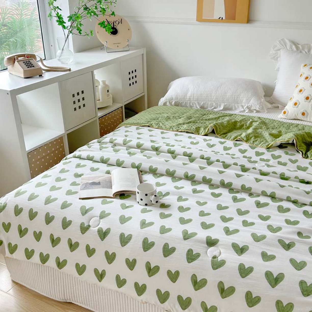 91家纺网 家纺一手货源 找家纺 赛琳 2026新款小清新大豆纤维豆豆被春秋被儿童夏凉被空调被 绿爱心