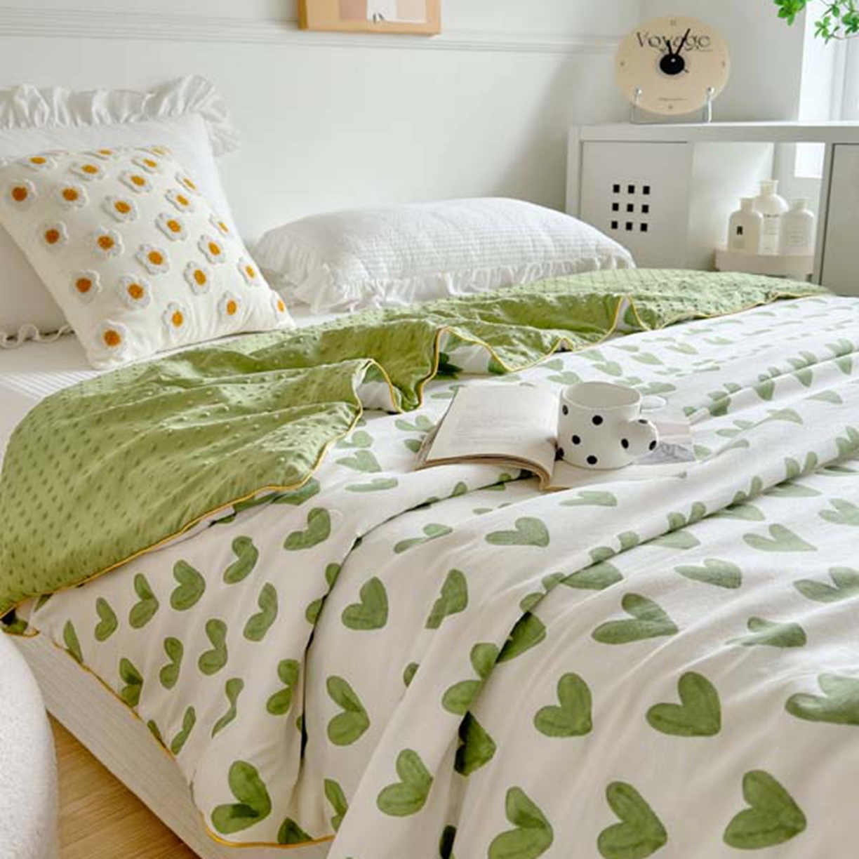 91家纺网 家纺一手货源 找家纺 赛琳 2026新款小清新大豆纤维豆豆被春秋被儿童夏凉被空调被 绿爱心