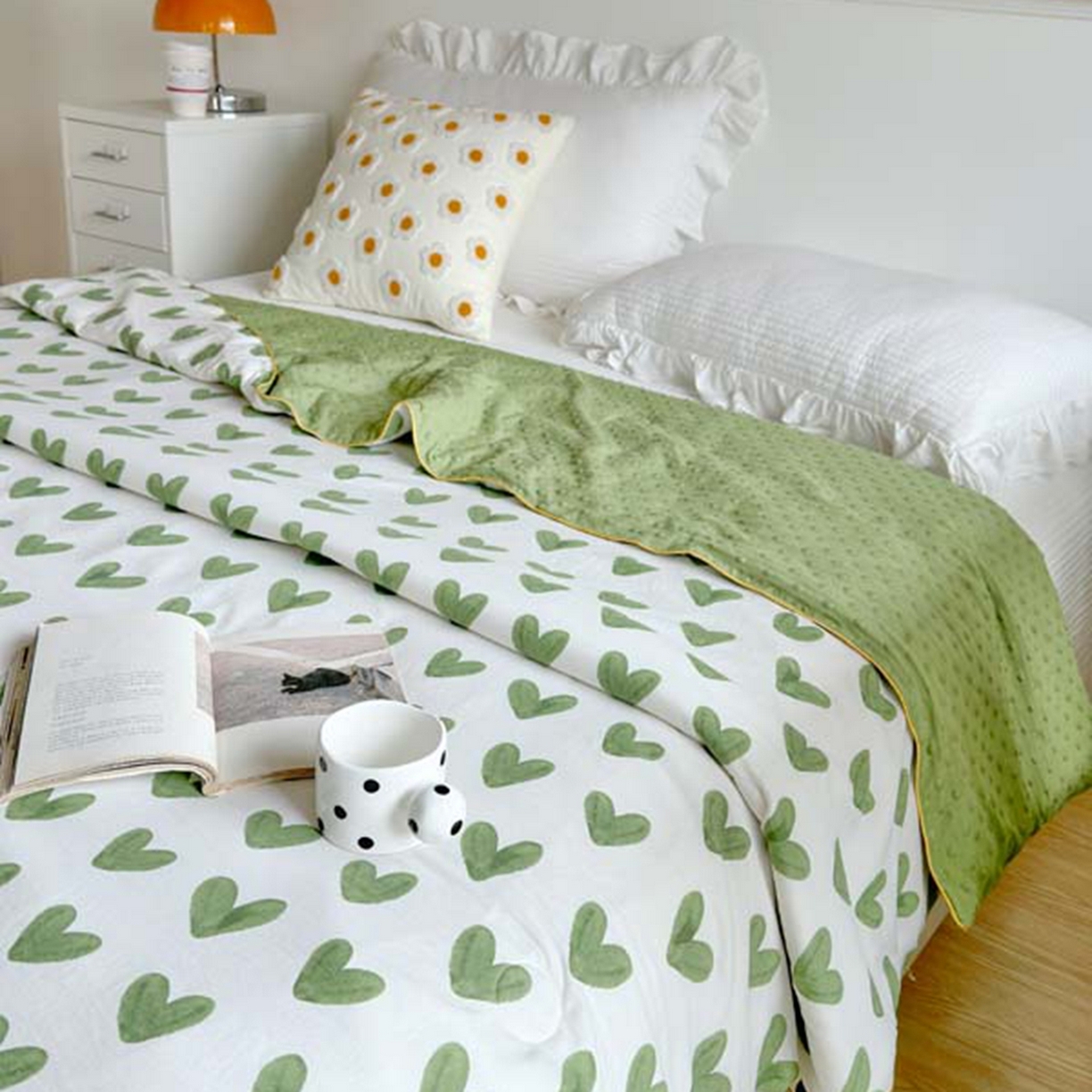 91家纺网 家纺一手货源 找家纺 赛琳 2026新款小清新大豆纤维豆豆被春秋被儿童夏凉被空调被 绿爱心