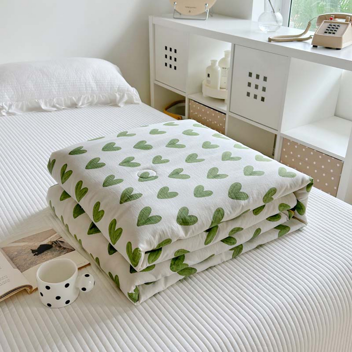 91家纺网 家纺一手货源 找家纺 赛琳 2026新款小清新大豆纤维豆豆被春秋被儿童夏凉被空调被 绿爱心