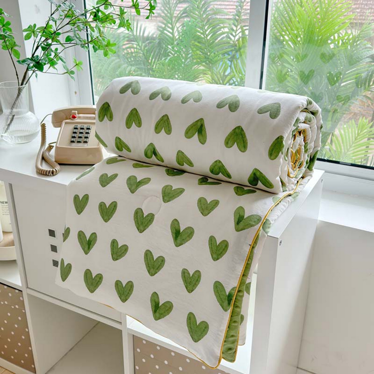 91家纺网 家纺一手货源 找家纺 赛琳 2026新款小清新大豆纤维豆豆被春秋被儿童夏凉被空调被 绿爱心