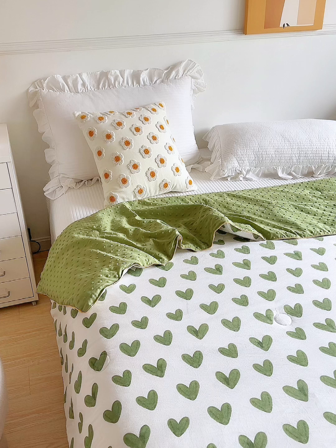 91家纺网 家纺一手货源 找家纺 赛琳 2026新款小清新大豆纤维豆豆被春秋被儿童夏凉被空调被 绿爱心