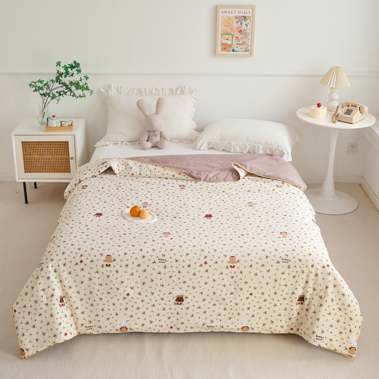 91家纺网 家纺一手货源 找家纺 赛琳 2026新款小清新大豆纤维豆豆被春秋被儿童夏凉被空调被 奶棕小兔